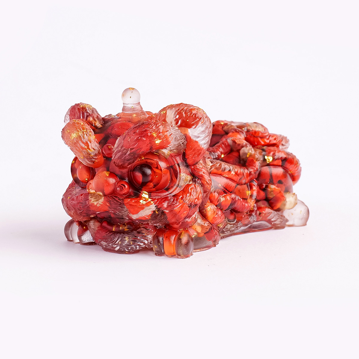 Statue Reiki Stone Figurine Amulet, Natural Crystal Stone Lion Dance, Fengshui Sculpture for Home Office Decoration
