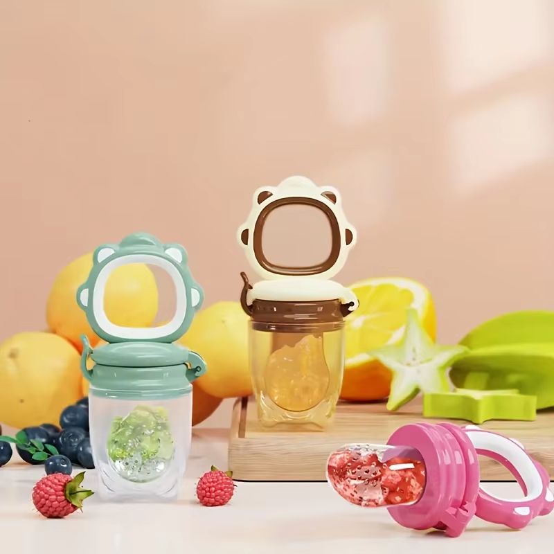Silicone Baby Fruit & Vegetable Feeder with Mesh Cartoon Lion Design - Safe Self-Feeding & Teething Aid