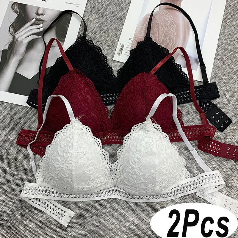 Womens Lace Bralette Bra Wirefree Deep V Lace Bra Soft Padded Triangle Cup Bralette