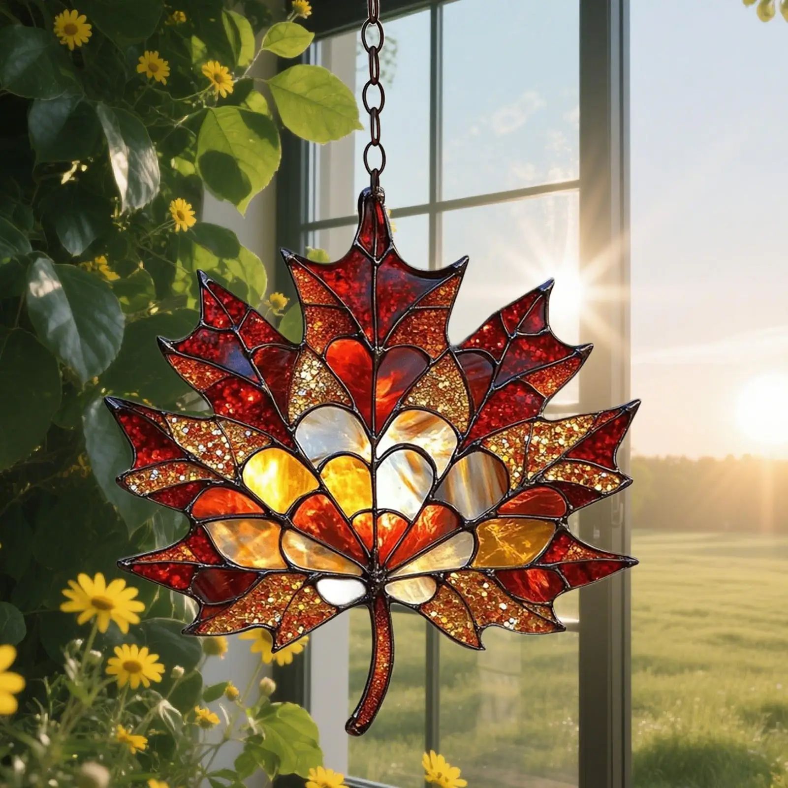 Acrylic Maple Leaf Light Catcher Hanging Decor