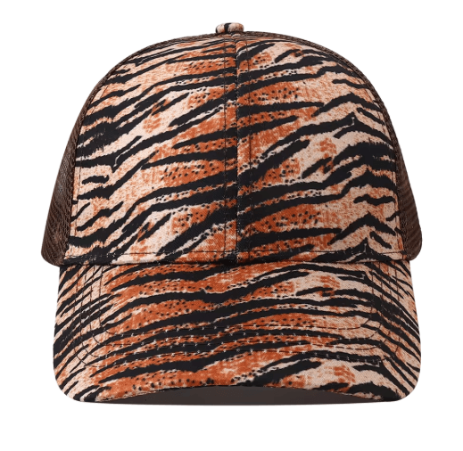 Leopard Print High Ponytail Trucker Hat Breathable Womens Mesh Snapback Cap