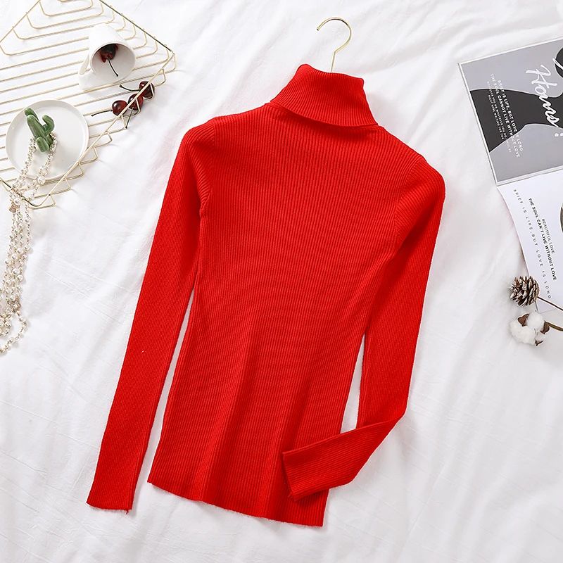 Autumn Winter Women's Ribbed Turtleneck Knit Sweater – Slim Fit Soft Warm Pullover