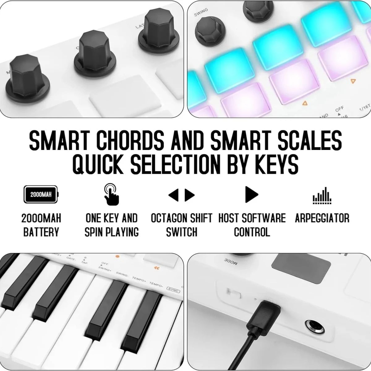 Pad Controller Keyboard USB Key with Drum Pads, 8 Knobs, Music Production Software, Wireless Bluetooth MIDI Keyboard