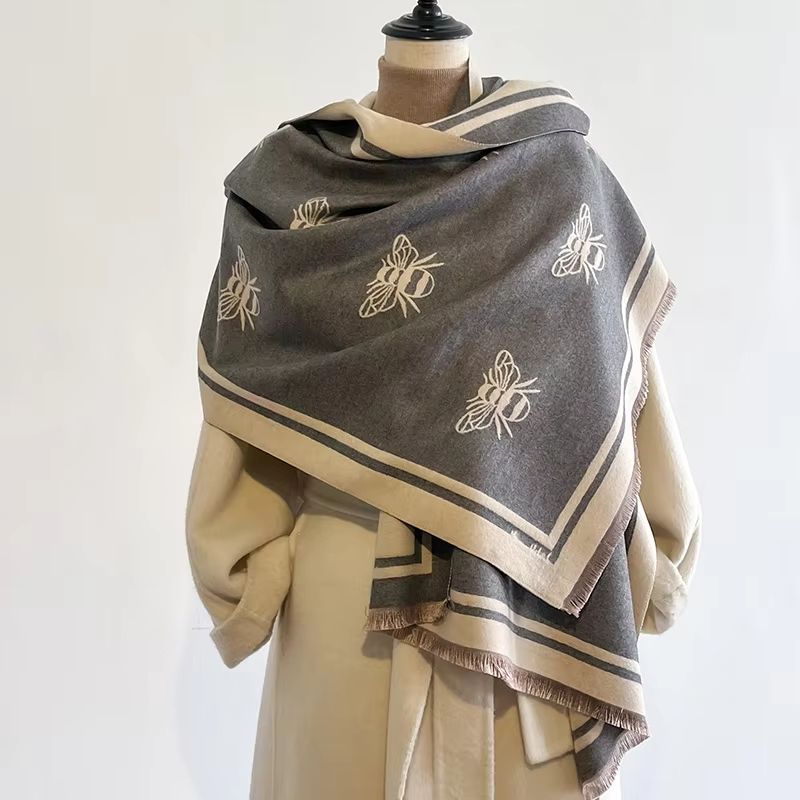 Luxury Two-Sided Bees Pattern Pashmina Shawl Soft Warm Winter Blanket Scarf