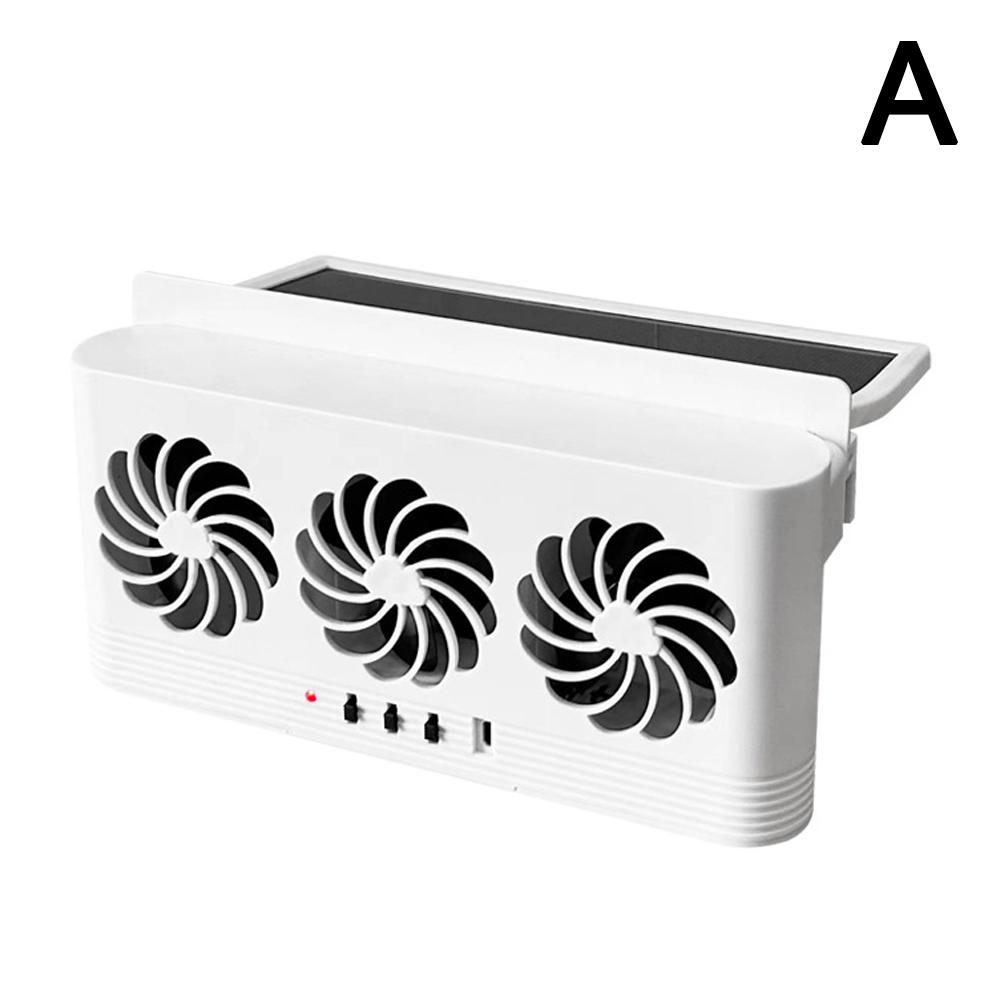 High Wind Power Solar Car Fan, Air Circulation Cooling, 3 Head Ventilation, USB Rechargeable Exhaust Fan