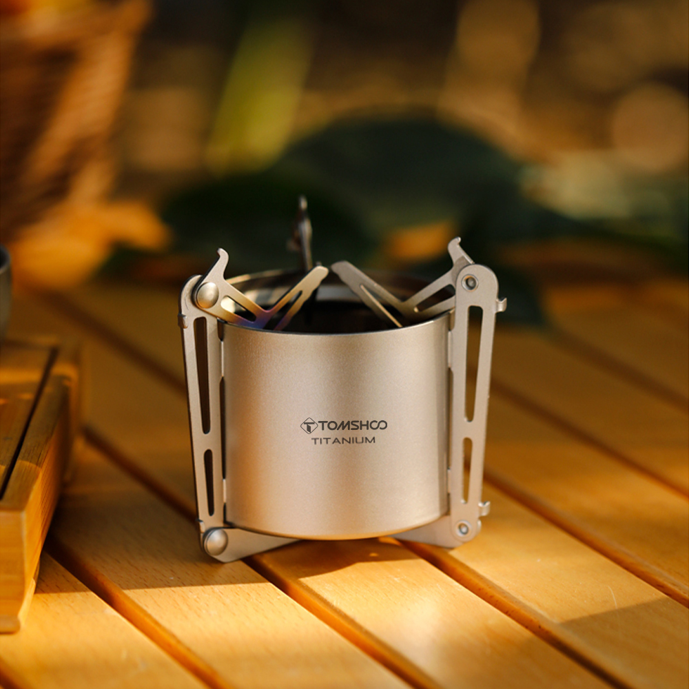 Ultralight Titanium Alcohol Stove with Fire Cover & Foldable Pot Stand