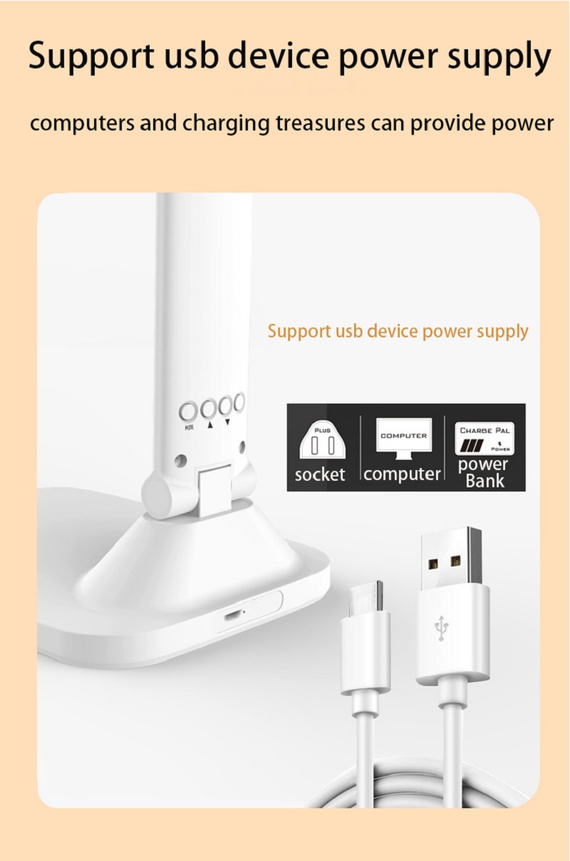 USB Folding Table Lamp, Dimmable LED Desk Lamp, Touch Control with Alarm Clock and Thermometer, Eye Protection Night