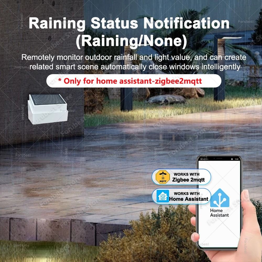 2 in 1 Zigbee Rain Sensor with Illuminance Detection Real Time Monitoring
