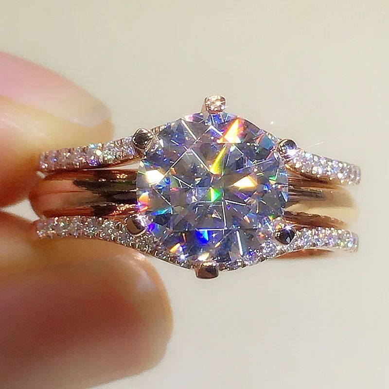 Huitan Classic Rose Gold Color CZ Ring for Women, Elegant Wedding & Engagement Jewelry