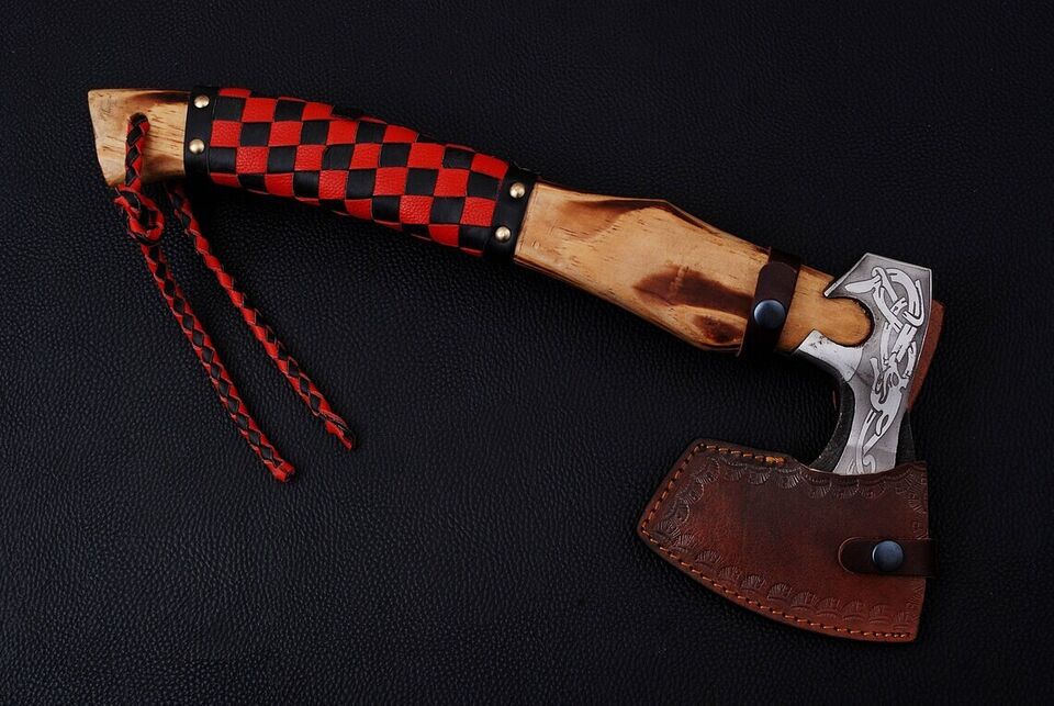 Custom Handmade Carbon Steel Blade Viking Axe | Hunting Axe | Camping Etched Axe