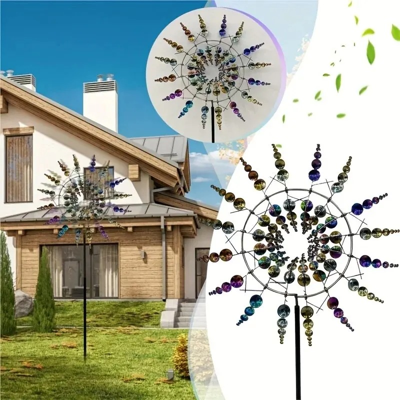 1pc Magical Kinetic Metal Windmill Spinner Unique Wind Powered Catchers Creative Patio Garden