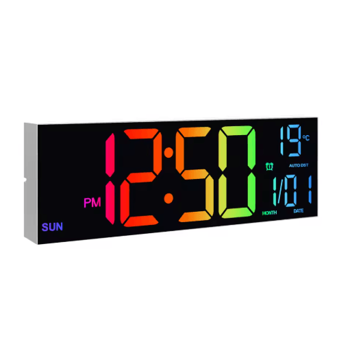 16 Large LED Digital Wall Clock RGB Display with Remote & Temperature
