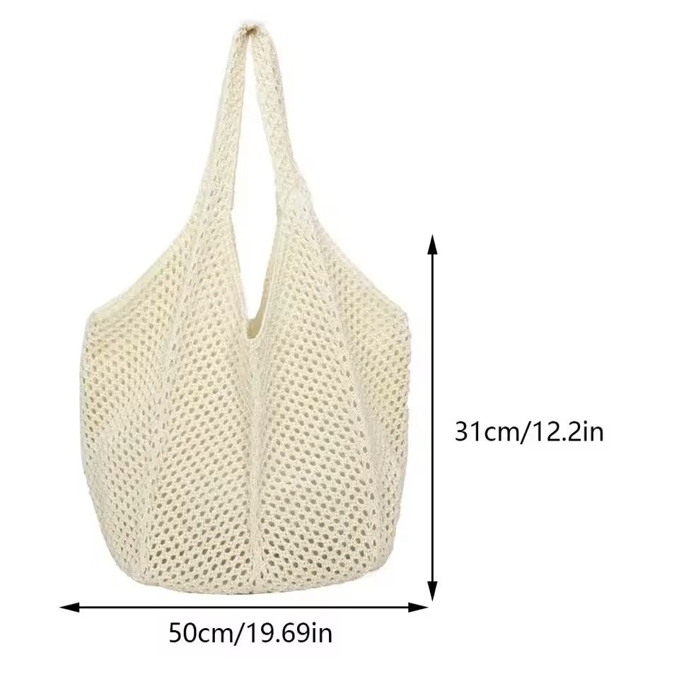Hollow Woven Shoulder Tote Bag Large Mesh Beach Handbag