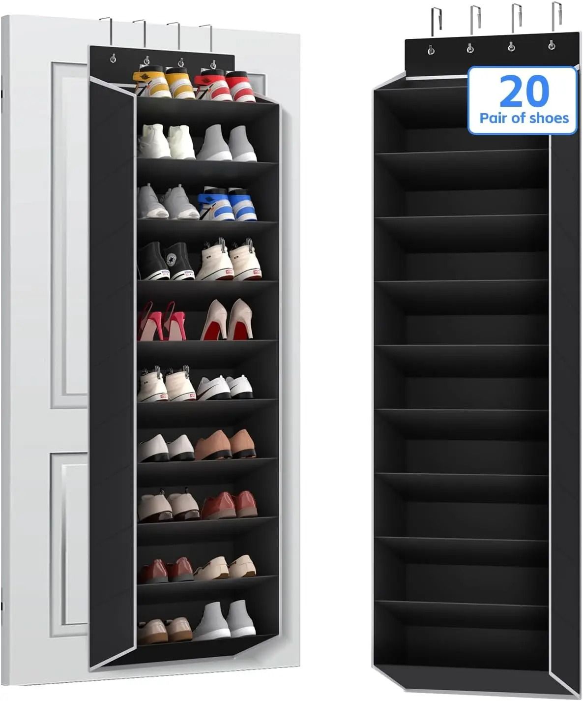 10 Tier Over the Door Shoe Organizer with Deep Pockets