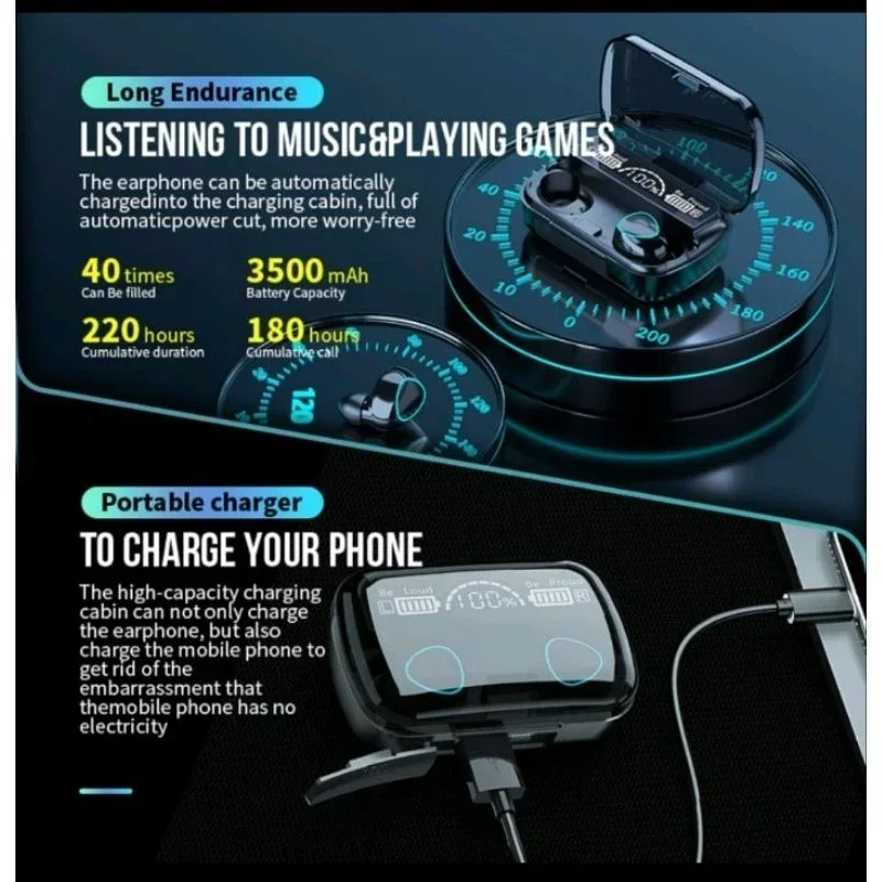 M10 TWS Wireless Earphones, Bluetooth Stereo Headsets, Charging Box, Waterproof Headphones With Built-In Microphone