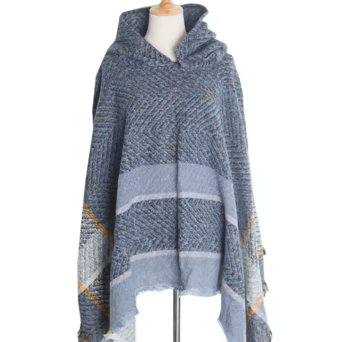 Hooded Fishbone Pattern Women Cape Poncho Autumn Winter Pullover Women Hooded Cloak