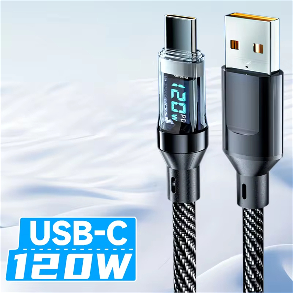 USB C & A Charging Cable with LED Display Screen, Fast Overcharge Protection, Durable Alloy Plug