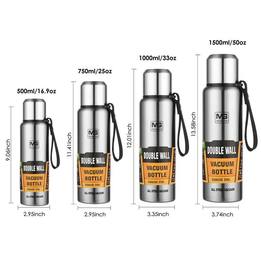 Large Capacity 304 Stainless Steel Thermos Bottle – Vacuum Insulated Tumbler with Carry Rope for Hot & Cold Drinks