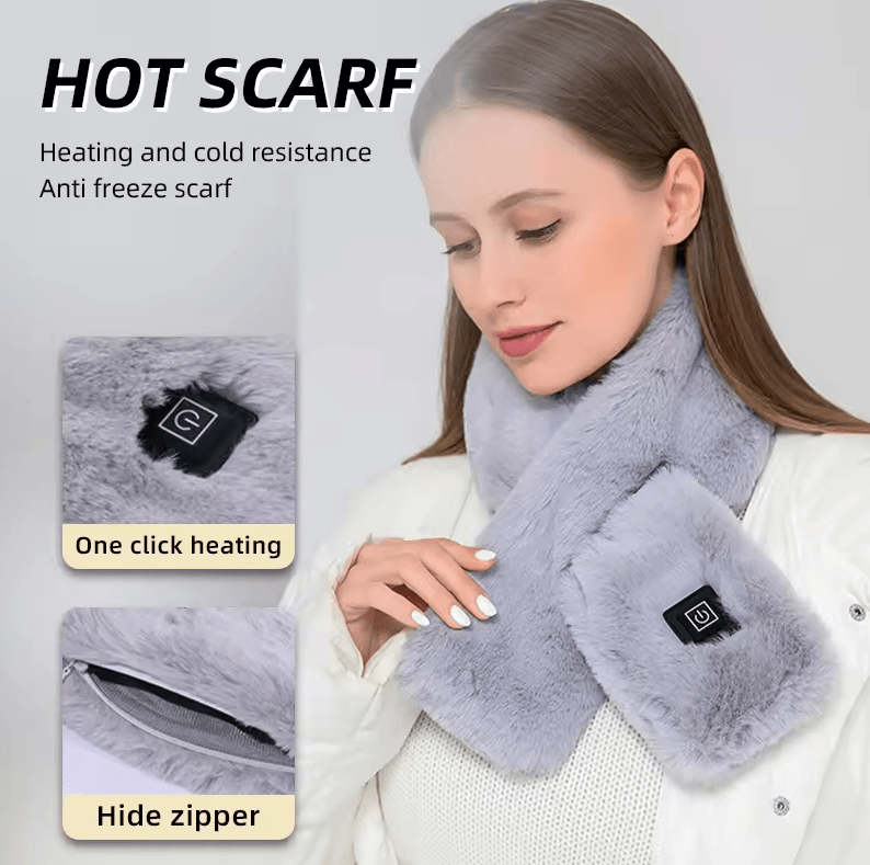 Plush USB Heated Scarf for Winter | Faux Fur Heated Neck Warmer (Washable, Unisex)