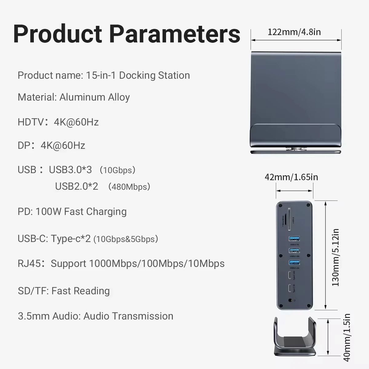 15 in 1 USB C Docking Station with 4K HDMI and DisplayPort