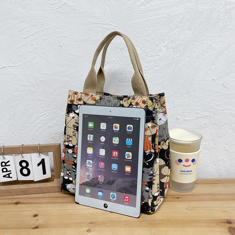 Cute Cat Pattern Tote Bag for Women Retro Top Handle Handbag Mommy Bag