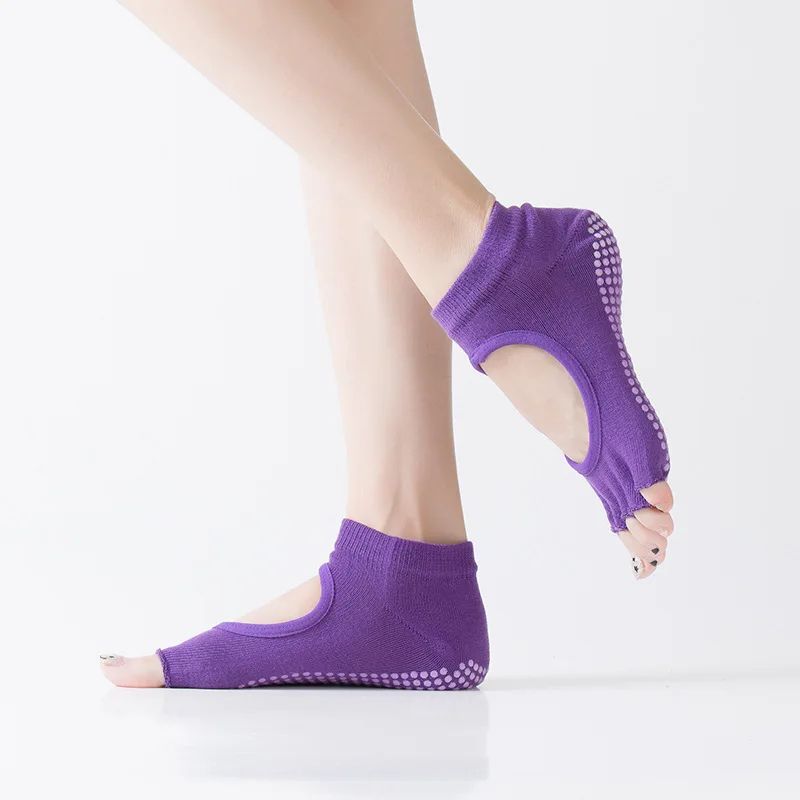 Womens Five-Toe Backless Non-Slip Pilates Socks – Breathable Cotton Yoga & Ballet Fitness Grip Socks