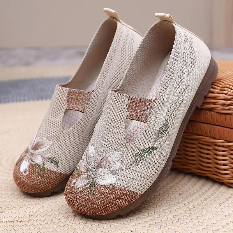 BreezeStep Embroidered Mesh Flats – Breathable Summer Anti-Slip Walking Shoes for Women