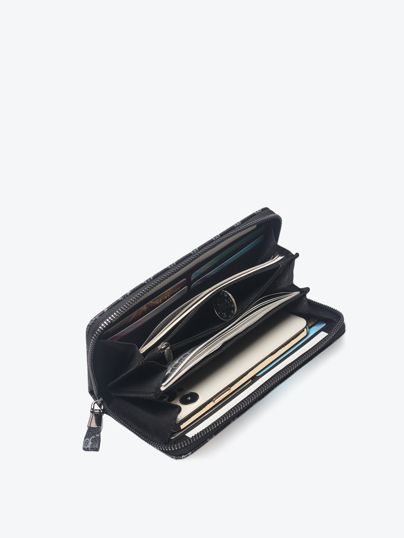 Premium Mens Long Zipper Wallet with Geometric Design & Large Capacity
