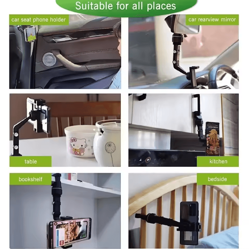 Rearview Mirror Phone Holder – 360 Degree Rotatable Retractable Car Phone Mount for Universal Smartphones