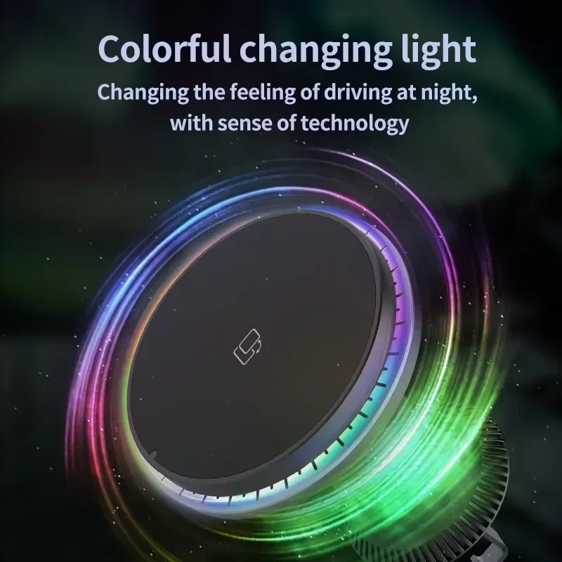 Magnetic Wireless Car Charger Stand with RGB LED Light Fast Charging Station