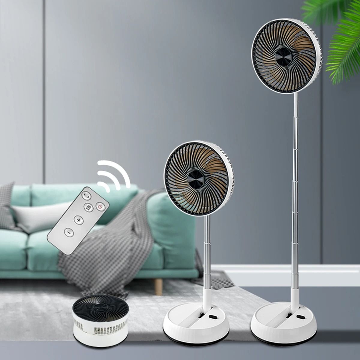 Portable Folding Fan 6000mAh Rechargeable Floor Standing Fan with Remote Control