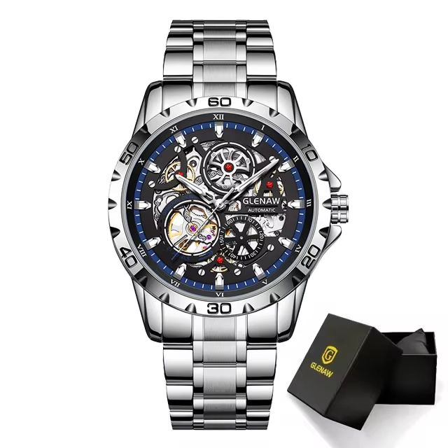 GLENAW Steampunk Skeleton Automatic Men's Watch – Luxury Mechanical Watch with Luminous Waterproof Design