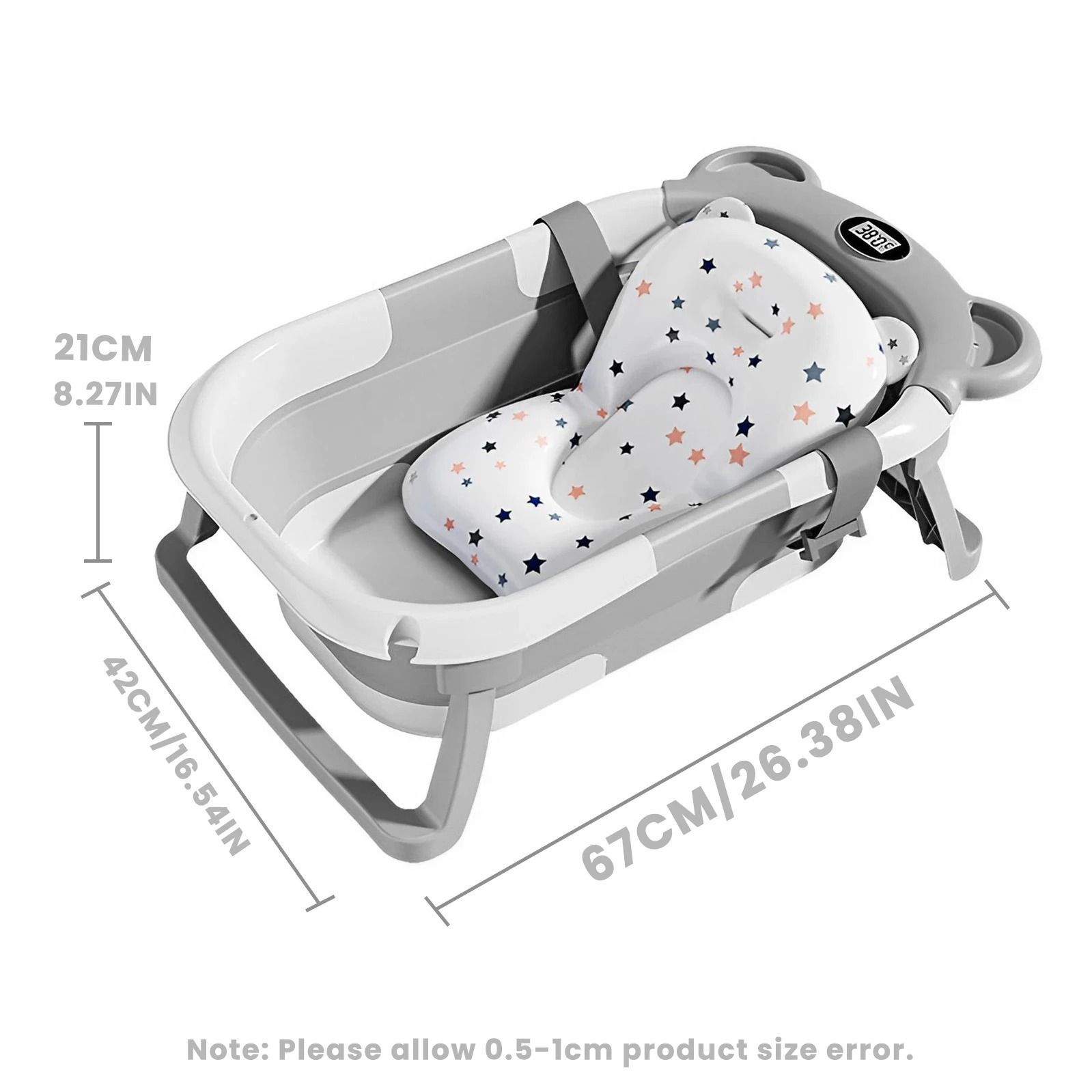 Portable Collapsible Baby Bathtub with Thermometer and Soft Floating Cushion for Newborns and Toddlers