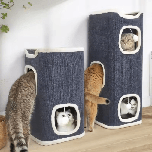 3-Tier Cozy Cat Cave Bed with Hanging Toy – Warm cat bed Hideaway for Play & Rest