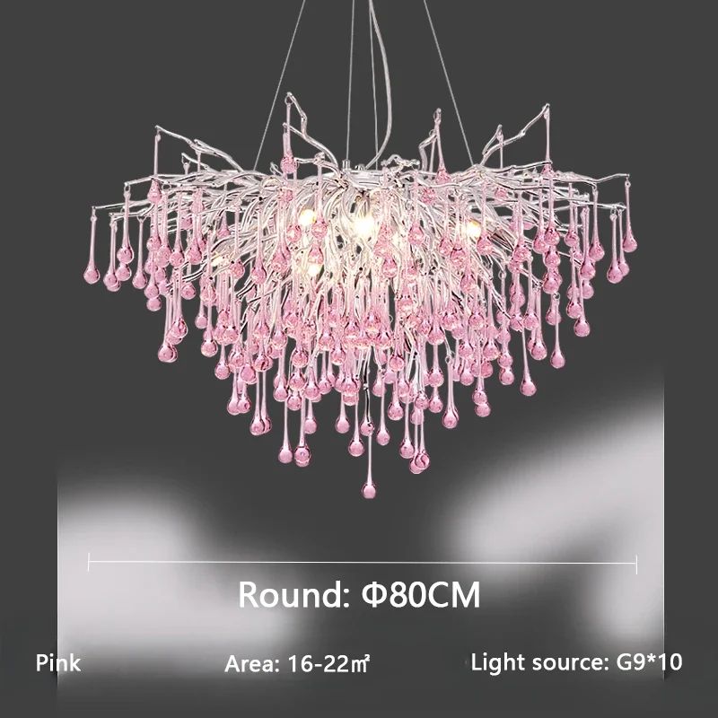 Modern Branch Crystal Chandelier – Luxury Pink & Blue Teardrop Hanging Ceiling Light