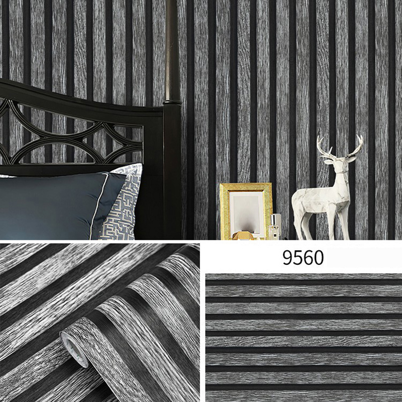 Waterproof Self-Adhesive New Black and Gray Grille Wood Grain Wallpaper, Stylish Background Wall Paper