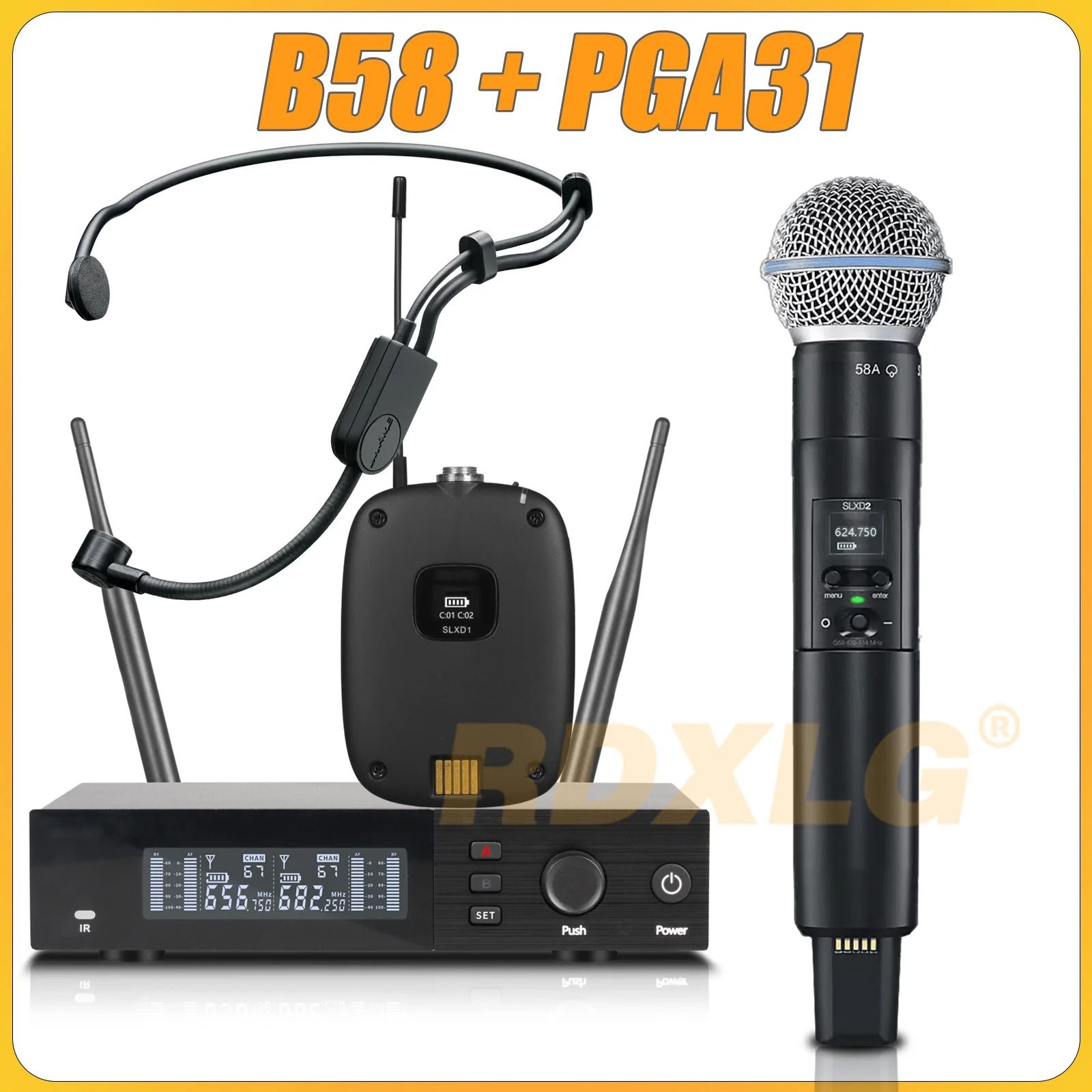 SLXD4 Professional Dual Wireless Microphone System with Two Handheld UHF Microphones