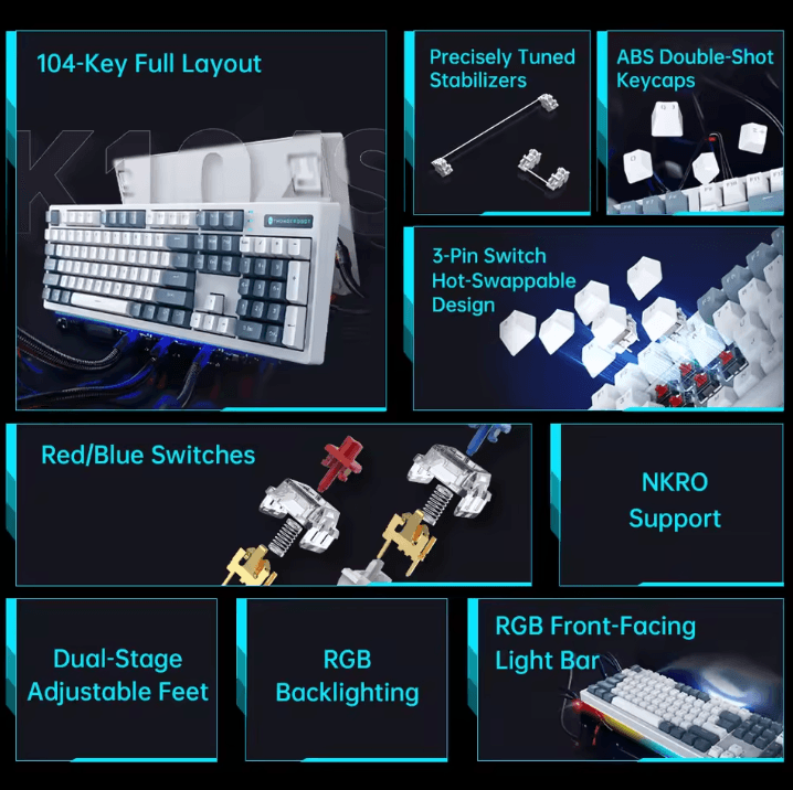 Thunderobot K104S Mechanical Keyboard Full Size Wired Gaming and Office Keyboard