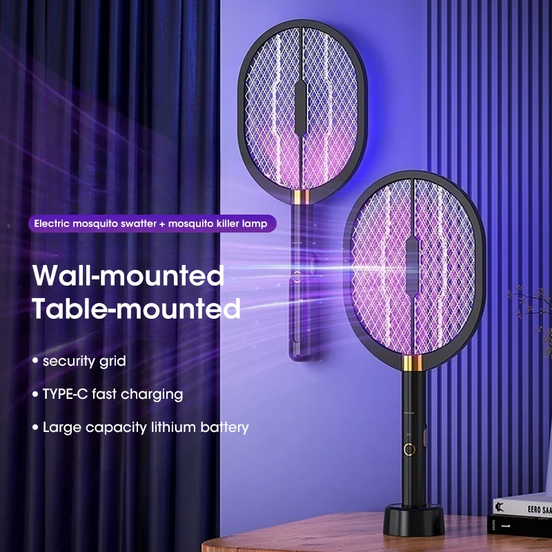 Rechargeable Electric Mosquito Racket with UV Killer Lamp and Type C Charging