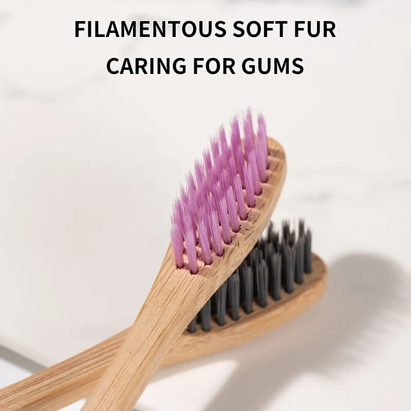 Natural Eco-Friendly Bamboo Toothbrush Set with Individual Cowhide Wrap 10-Piece Value Pack