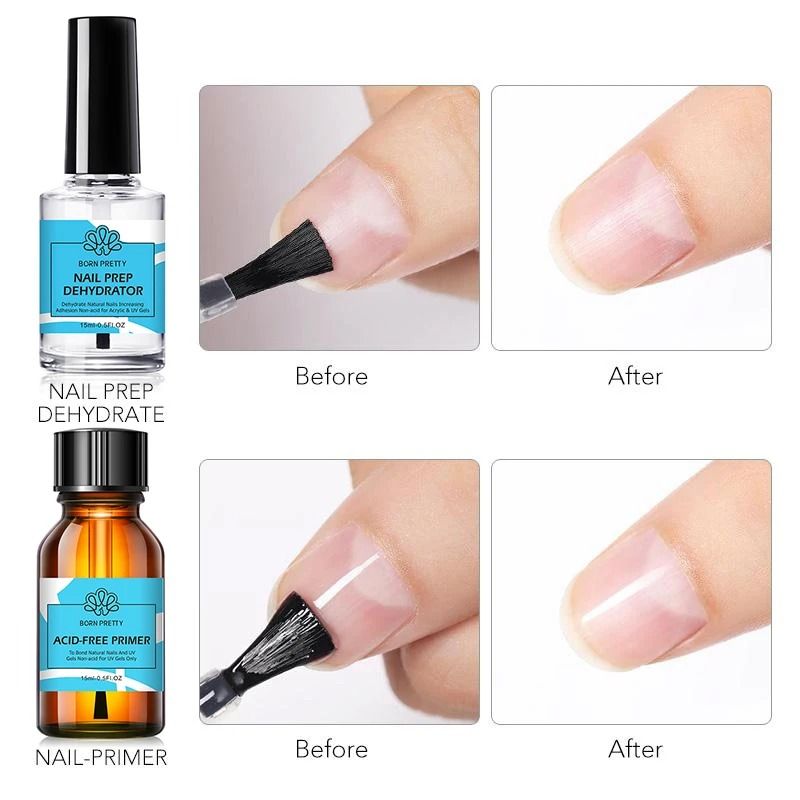Long Lasting Nail Primer and Top Coat Set for Smooth Glossy Finish