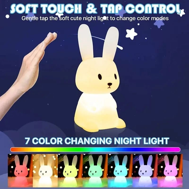 Silicone Rabbit LED Night Light Touch Sensor Table Lamp for Kids