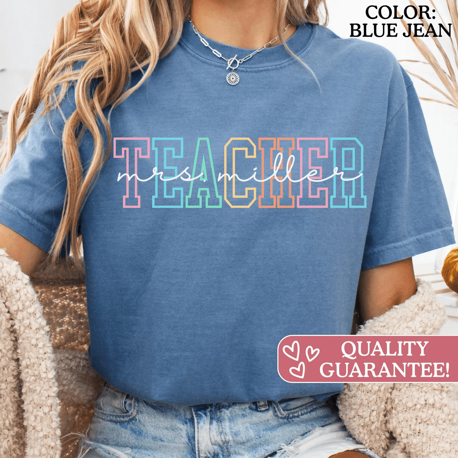 Personalized Comfort Colors Teacher Shirt Custom Name Teacher Team Back to School Tee