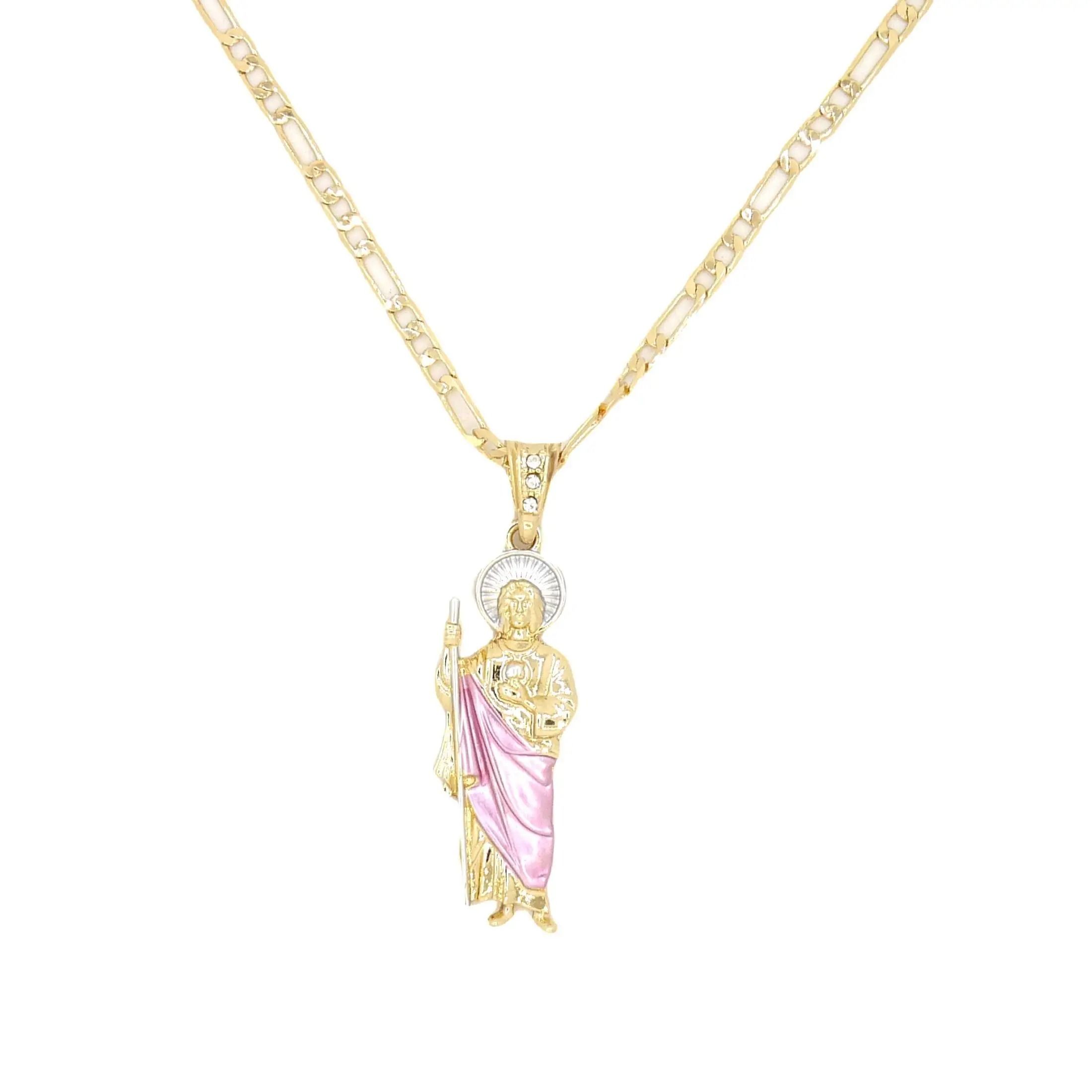 Saint Jude Gold Plated Pendant Necklace With Figaro Chain