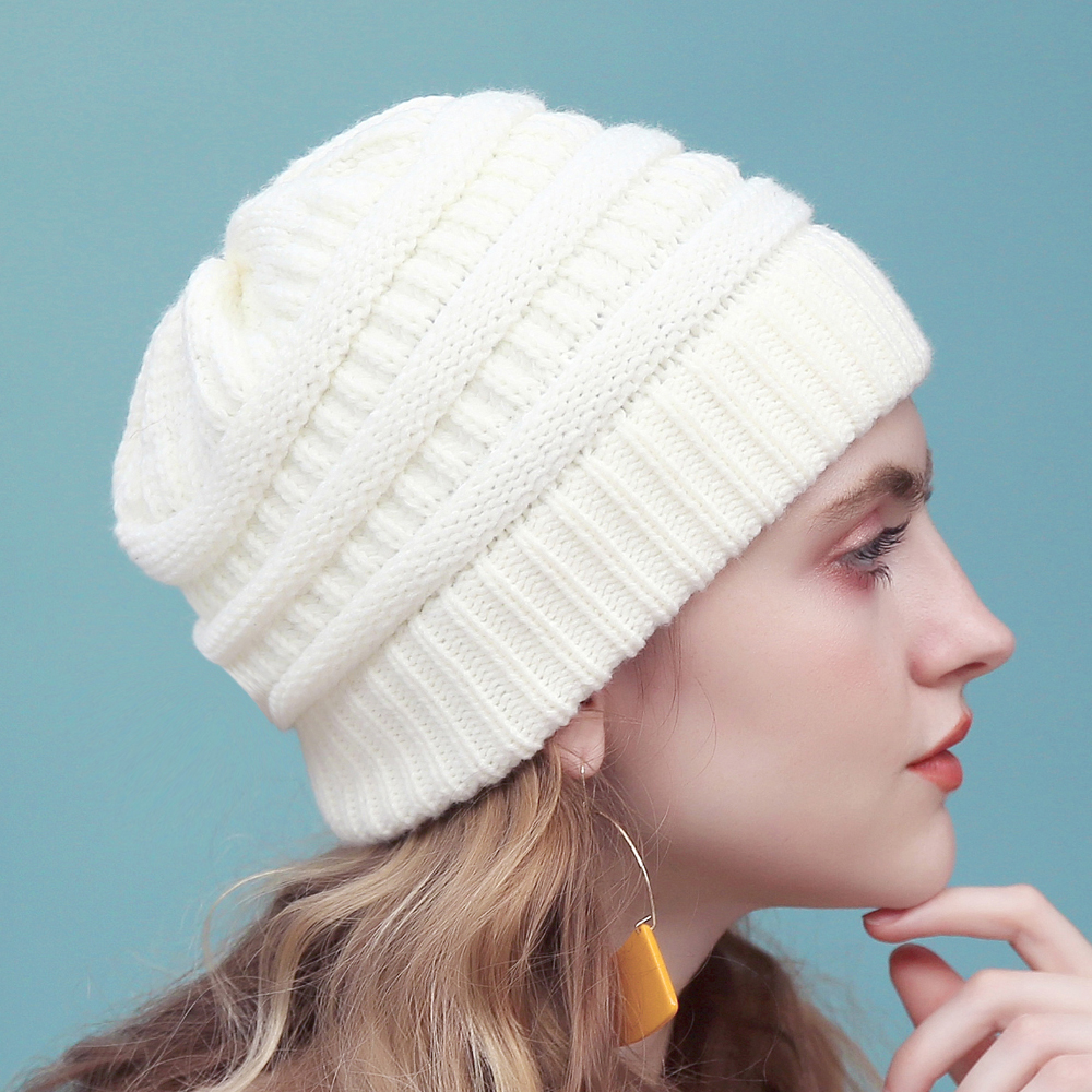 Warm Chunky Knit Beanie Hat for Women, Soft Stretch Winter Cap