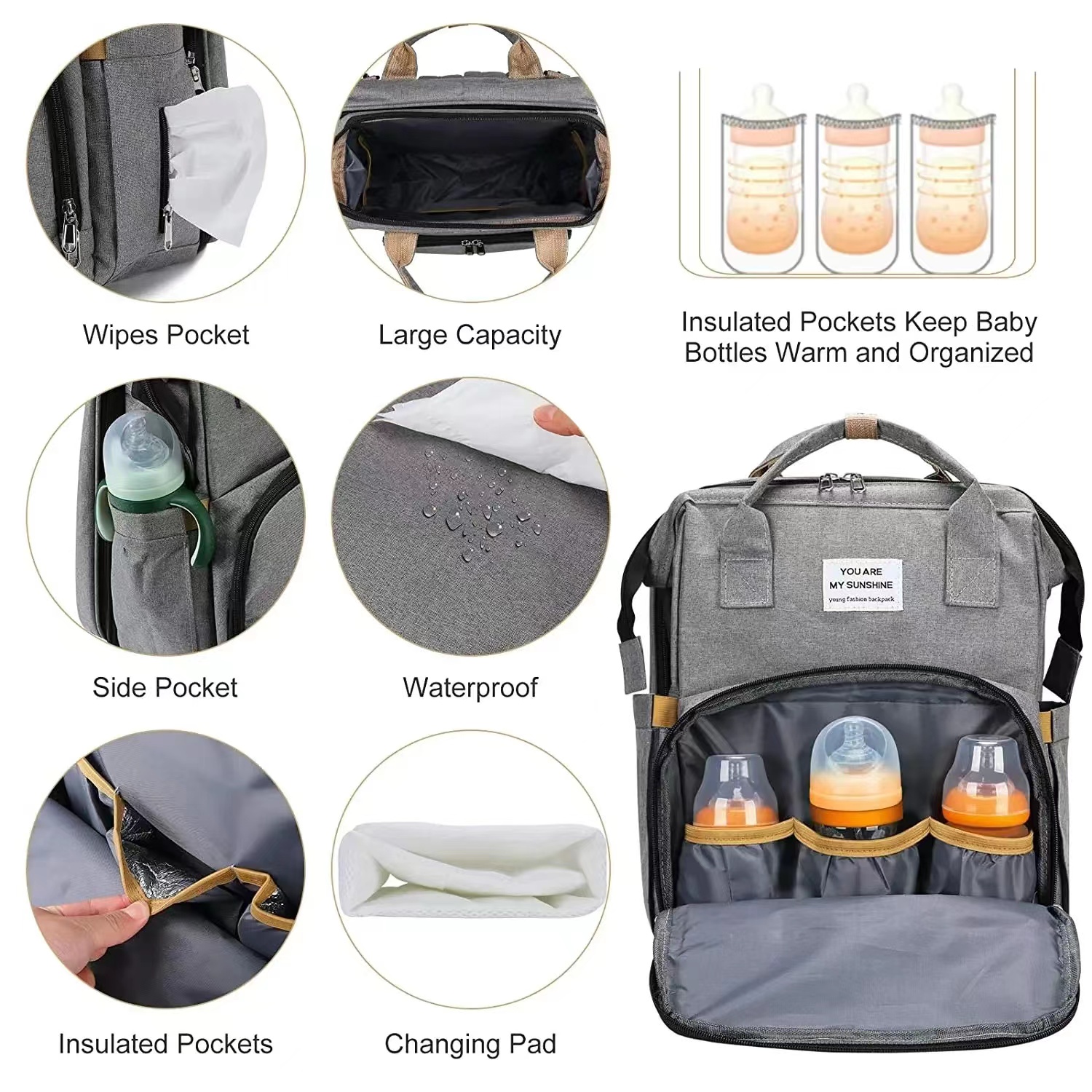 Fold able Bed Diaper Bag with Changing Station, Insulated Pocket, Large Capacity, Multi-Functional Double Shoulder