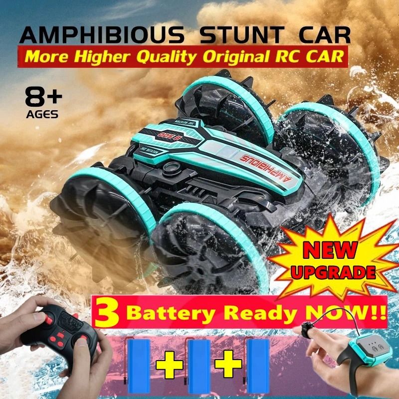Amphibious RC Car Remote Control Stunt Vehicle with Double Sided Flip and 4WD Drift for Kids
