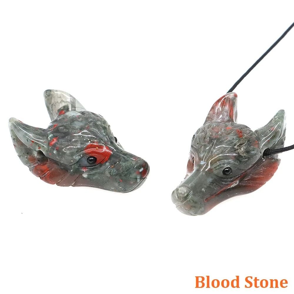 Natural Hand-Carved Wolf Head Crystal Pendant
