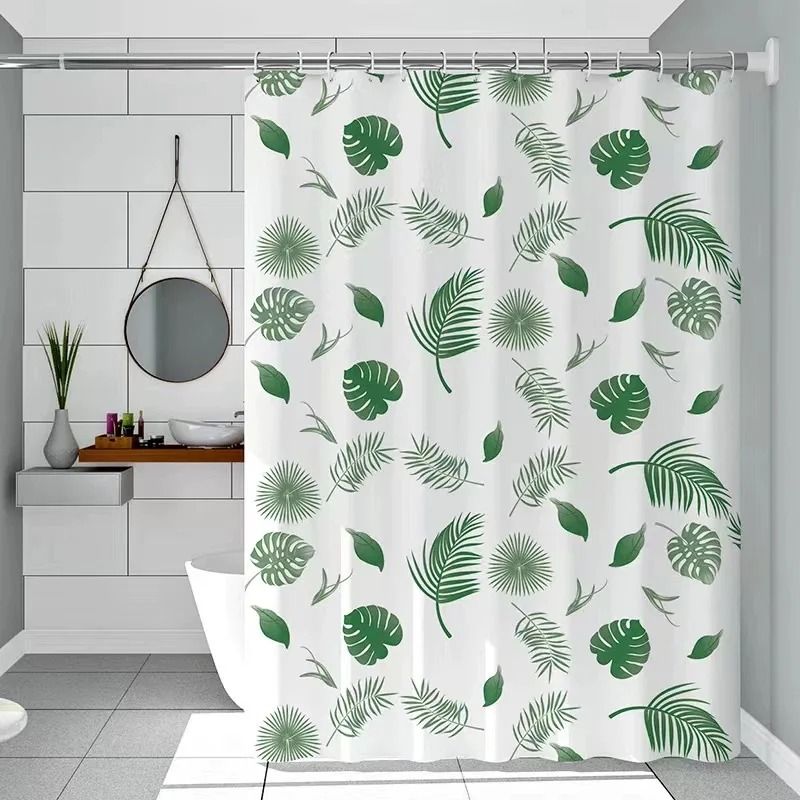 Green Leaves Quick-Dry Shower Curtain