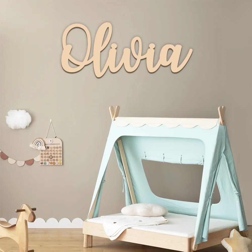 Personalized Wooden Name Sign – Natural Wood Wall Decor for Modern Nurseries & Bespoke Kids Rooms